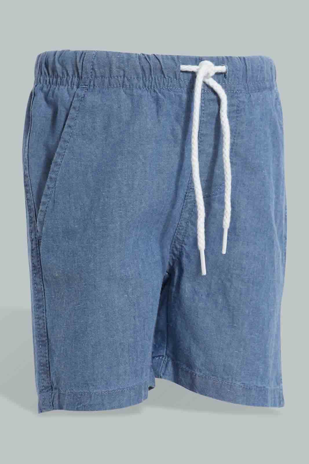 Redtag-Indigo-Denim-Chambrey-Short-Denim-Shorts-Infant-Boys-3 to 24 Months