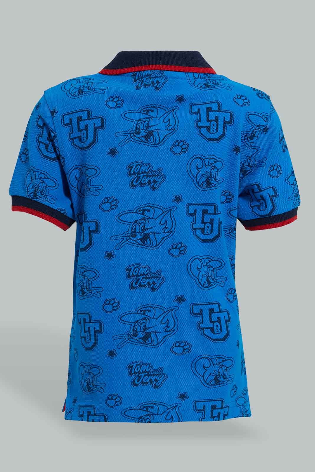 Redtag-Blue-Tom-And-Jerry-Printed-Polo-Character,-Colour:Blue,-Filter:Infant-Boys-(3-to-24-Mths),-Infant-Boys-T-Shirts,-New-In,-New-In-INB,-Non-Sale,-S22B,-Section:Kidswear,-TBL-Infant-Boys-3 to 24 Months