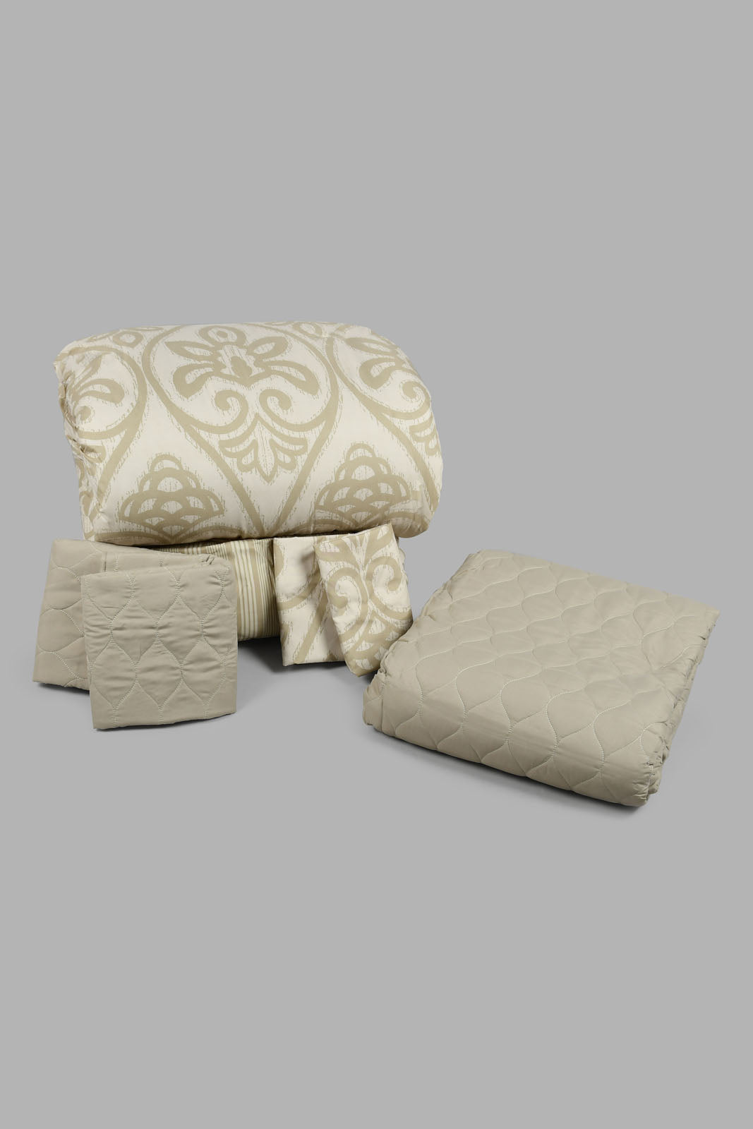 Redtag-Grey-Damask-Print-6-Piece-Comforter-Set-(Double-Size)-Comforters-Home-Bedroom-