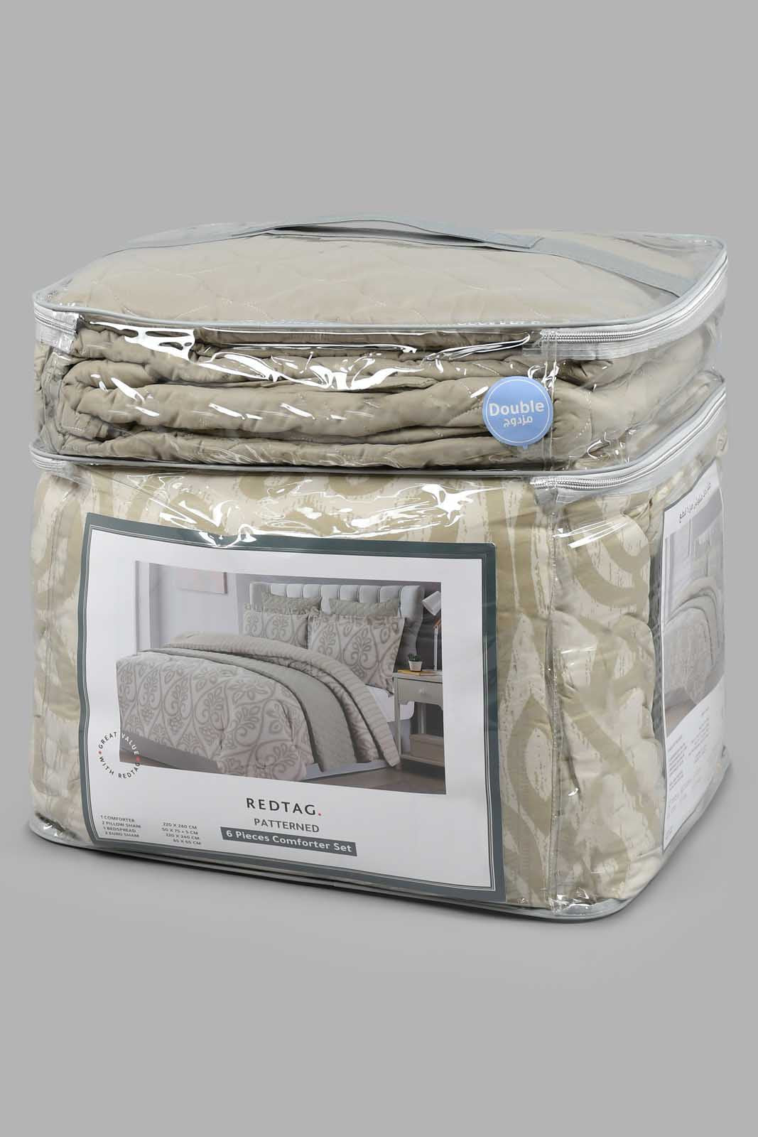 Redtag-Grey-Damask-Print-6-Piece-Comforter-Set-(Double-Size)-Comforters-Home-Bedroom-