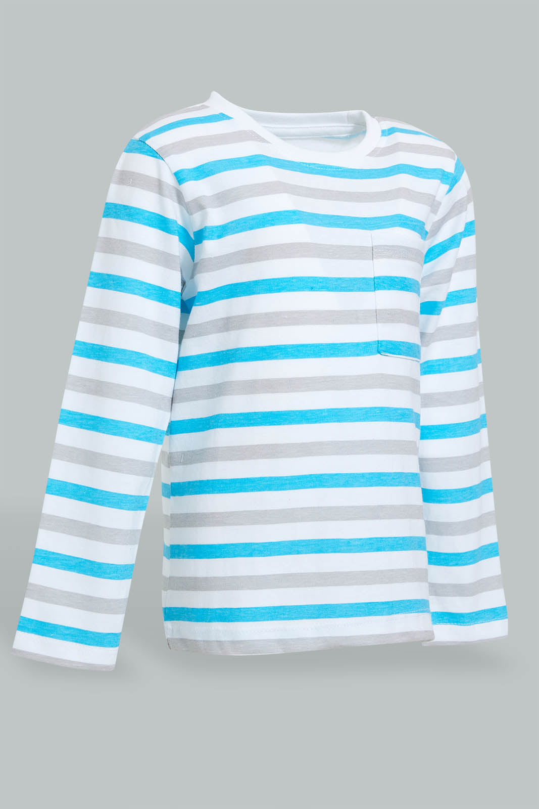 Redtag-Green-White-And-Grey-Striped-Long-Sleeve-T-Shirt-Long-Sleeves-Infant-Boys-3 to 24 Months