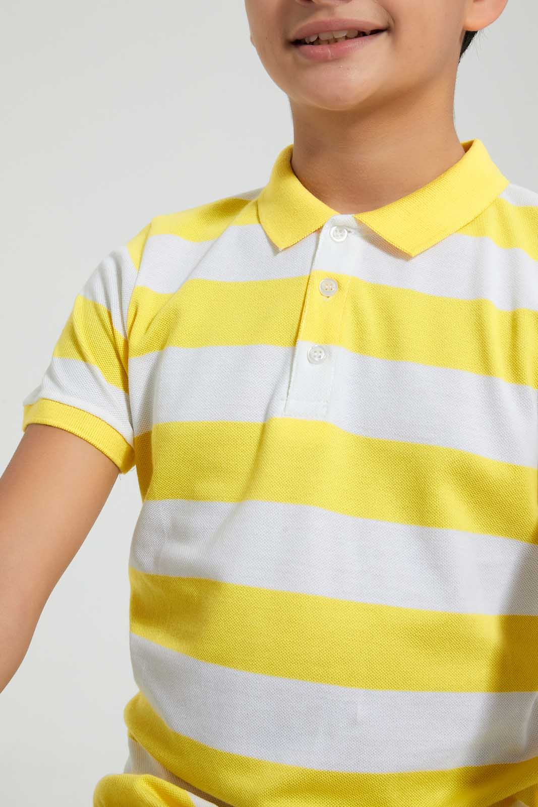 Redtag-Yellow-Stripe-Polo-Polo-Shirts-Senior-Boys-9 to 14 Years