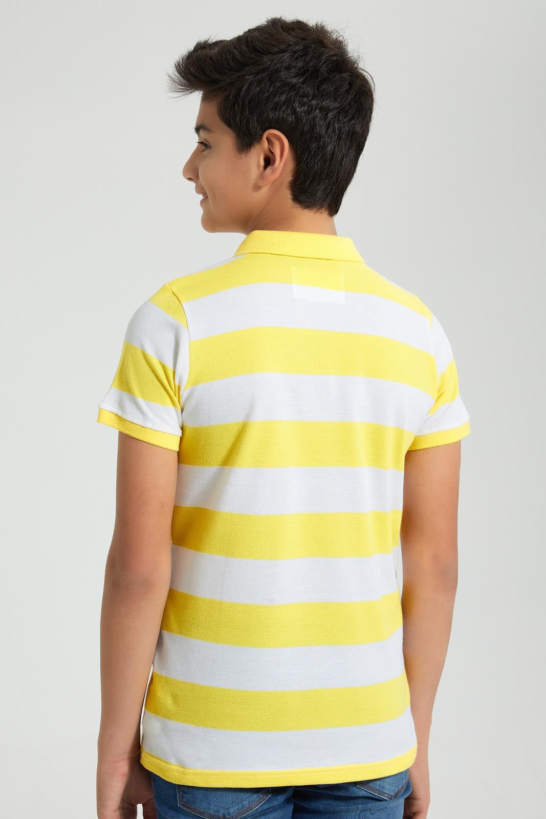 Redtag-Yellow-Stripe-Polo-Polo-Shirts-Senior-Boys-9 to 14 Years