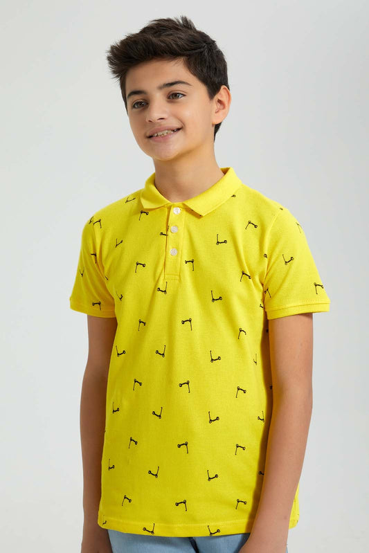 Redtag-Yellow-Scooty-Bike-Aop-Polo-Polo-Shirts-Senior-Boys-9 to 14 Years