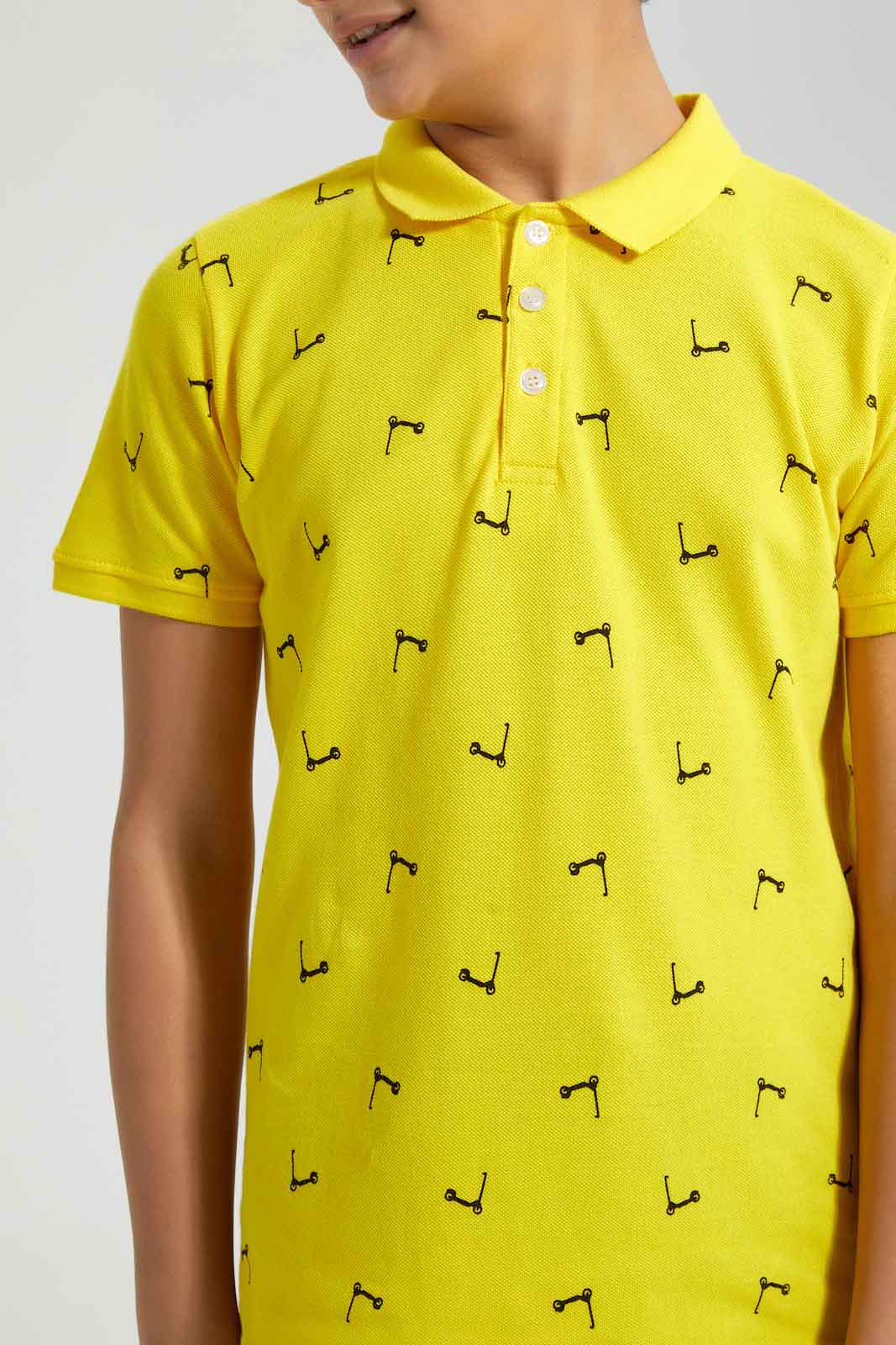 Redtag-Yellow-Scooty-Bike-Aop-Polo-Polo-Shirts-Senior-Boys-9 to 14 Years