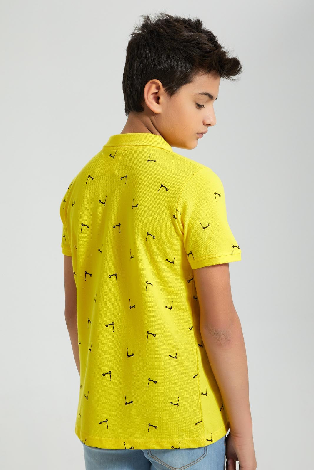 Redtag-Yellow-Scooty-Bike-Aop-Polo-Polo-Shirts-Senior-Boys-9 to 14 Years