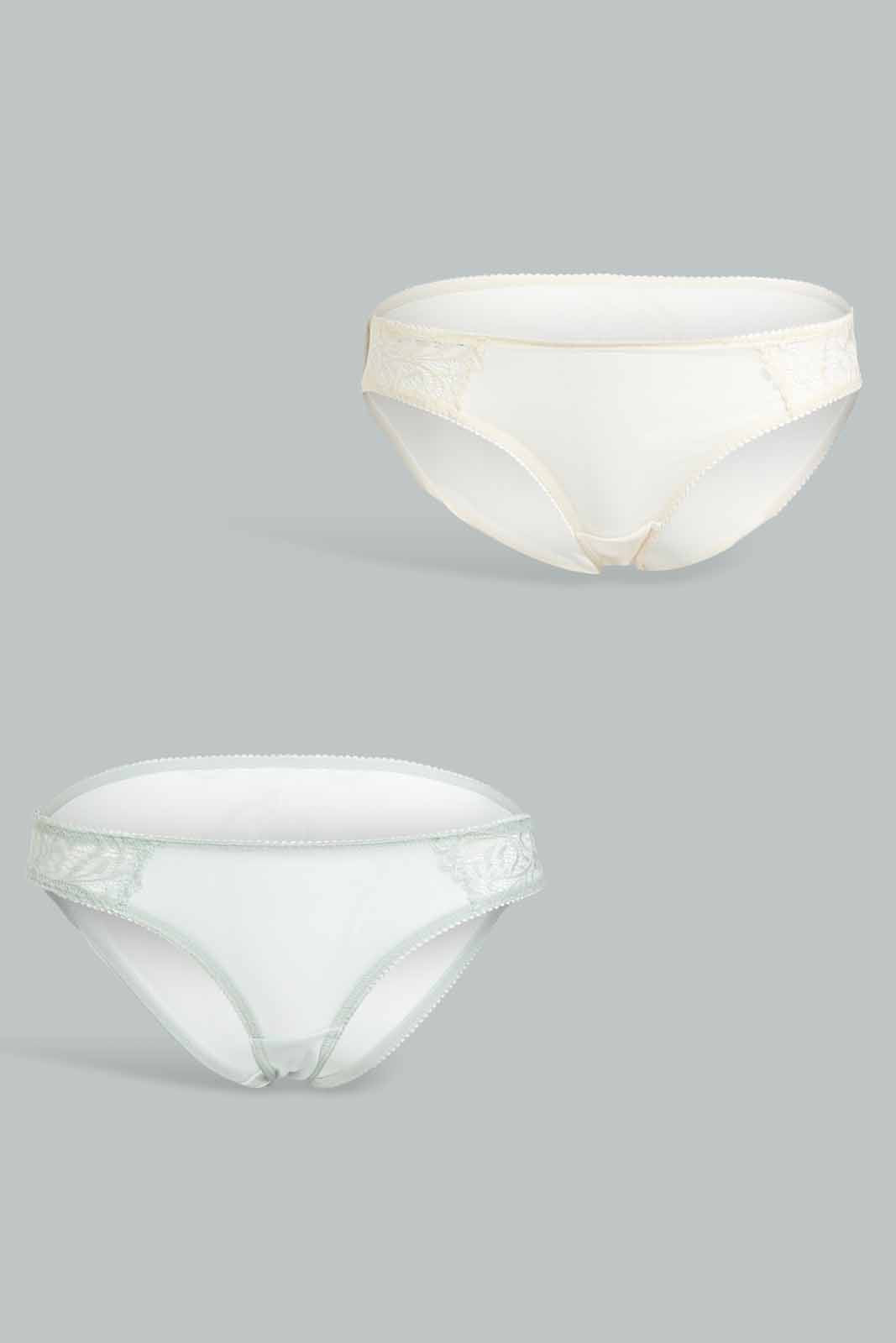 Redtag-Mint/Ivory-Plain-Lace-Bikini-Brief-(2-Pack)-Category:Briefs,-Colour:Assorted,-Deals:New-In,-Filter:Women's-Clothing,-New-In-Women-APL,-Non-Sale,-Section:Women,-W22O,-Women-Briefs--