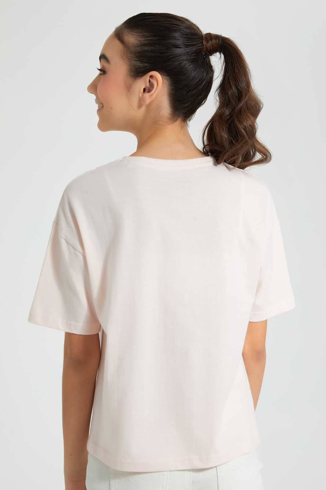 Redtag-Pink-Emboss-Top-Cropped-Tops-Senior-Girls-9 to 14 Years