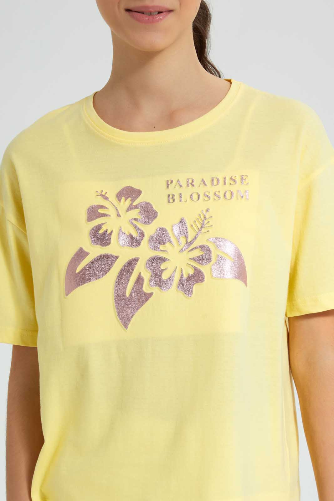 Redtag-Yellow-Emboss-Top-Cropped-Tops-Senior-Girls-9 to 14 Years