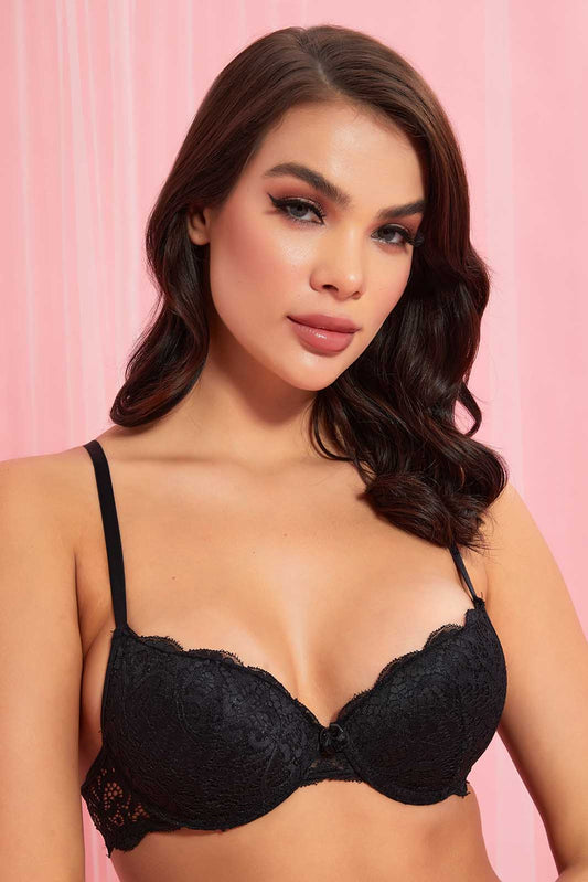 Redtag-Grey/Beige/Black-Plain-Lace-Padded-Plunge-Bra-(3-Pack)-Plunge-Bras-Women's-