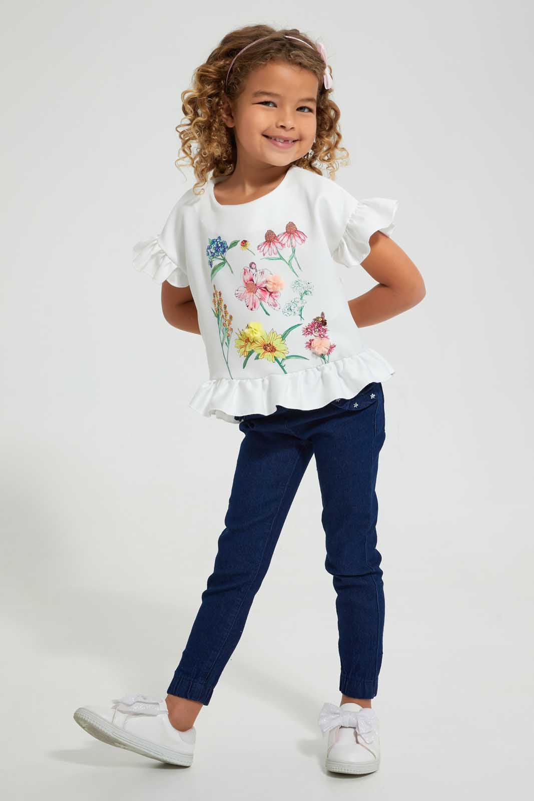 Redtag-Ivory-Floral-Printed-Blouse-Blouses-Girls-2 to 8 Years