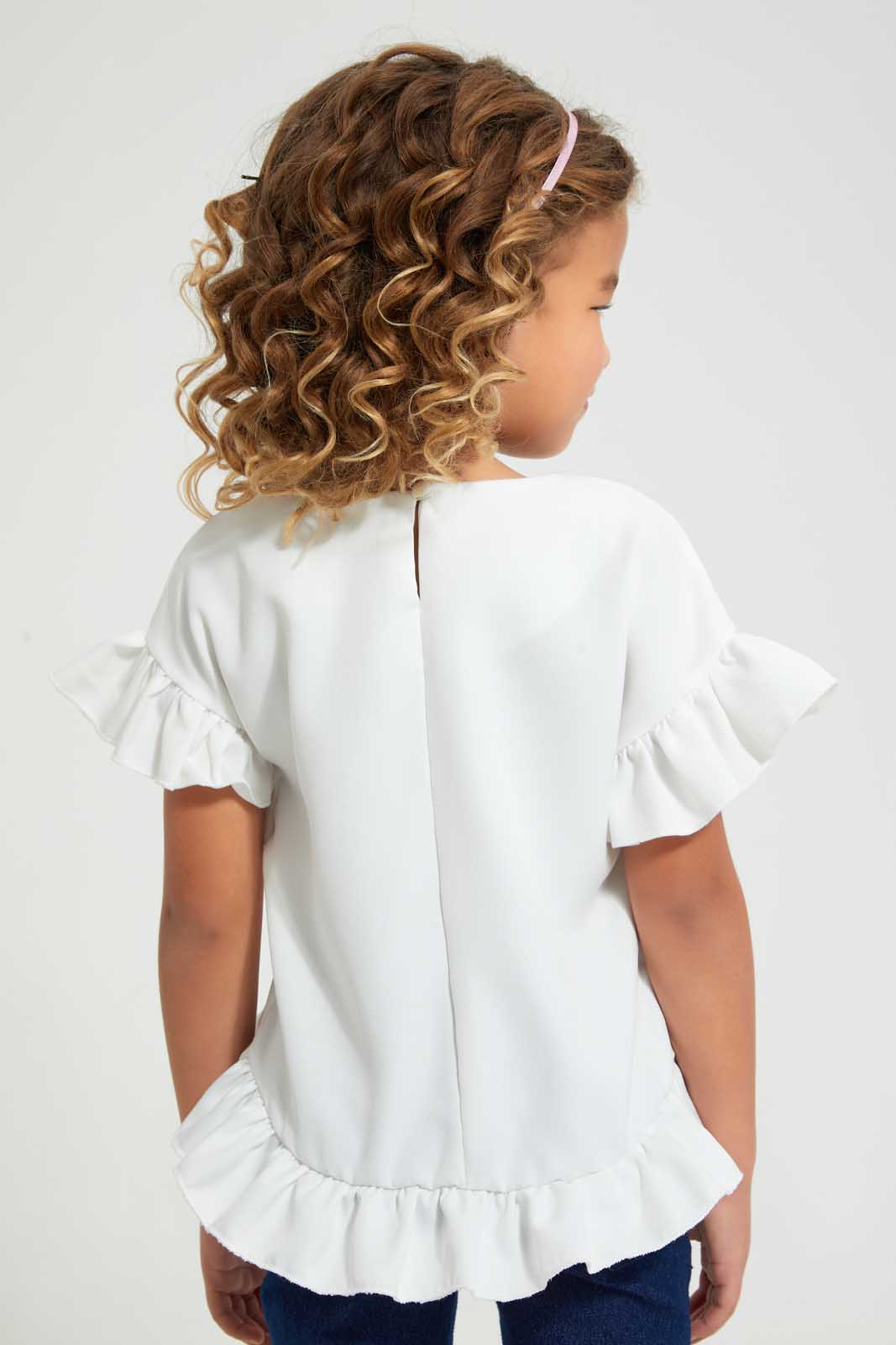 Redtag-Ivory-Floral-Printed-Blouse-Blouses-Girls-2 to 8 Years