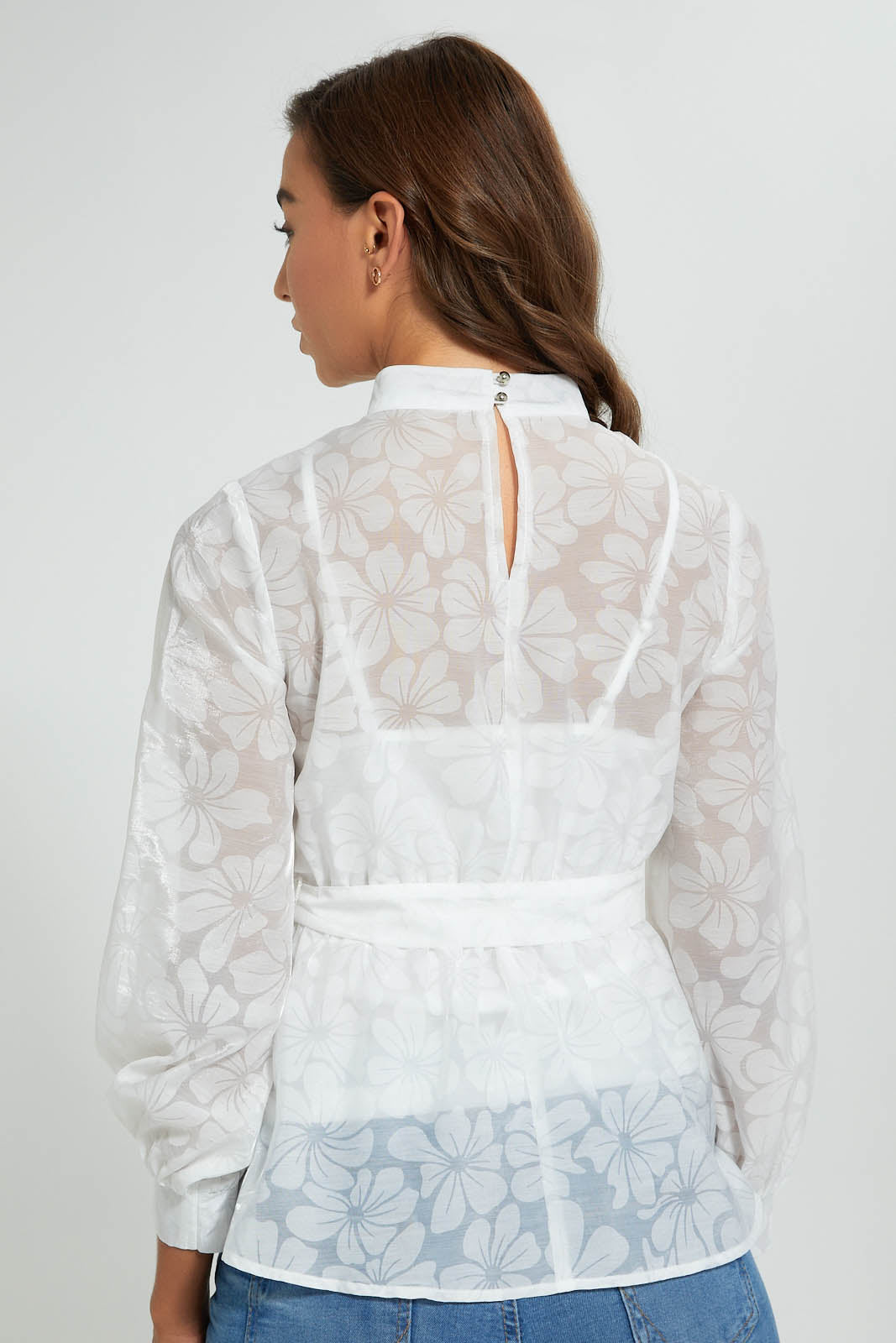 Redtag-White-Organza-Jacquard-Belted-Blouse-Blouses-Women's-0