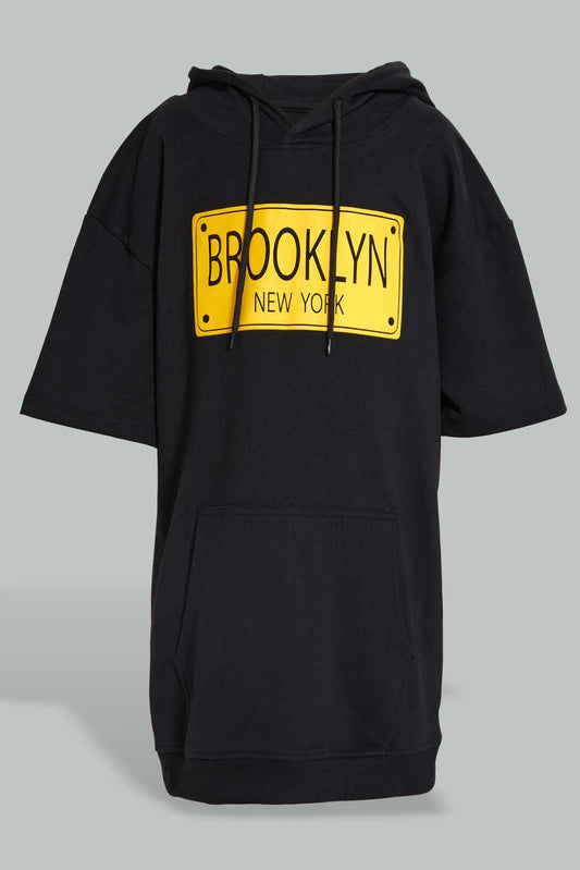 Black Brooklyn Hooded Sweatshirt For Senior Boys