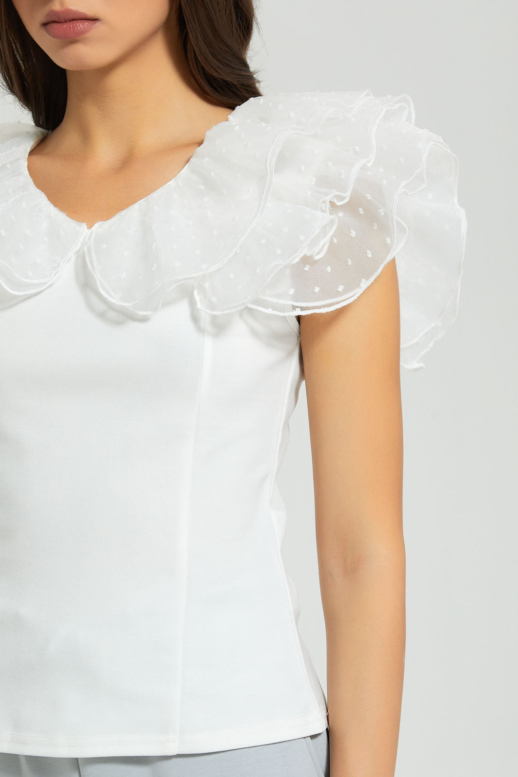 Redtag-White-Ruffle-Neck-And-Sleeve-Top-Tops-Women's-