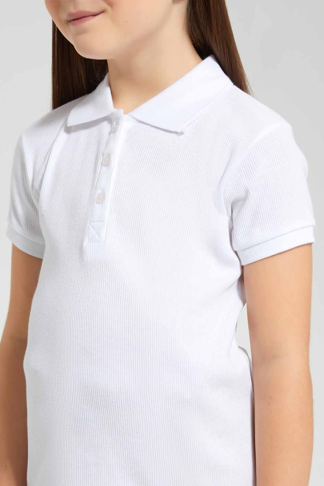 Redtag-White-Drop-Needle-Polo-Tee-Category:T-Shirts,-Colour:White,-Filter:Girls-(2-to-8-Yrs),-GIR-T-Shirts,-New-In,-New-In-GIR-APL,-Non-Sale,-S22B,-Section:Kidswear,-TBL-Girls-