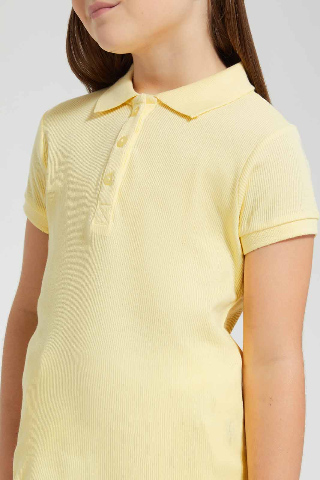 Redtag-Yellow-Drop-Needle-Polo-Tee-Category:T-Shirts,-Colour:Yellow,-Filter:Girls-(2-to-8-Yrs),-GIR-T-Shirts,-New-In,-New-In-GIR-APL,-Non-Sale,-S22B,-Section:Kidswear,-TBL-Girls-