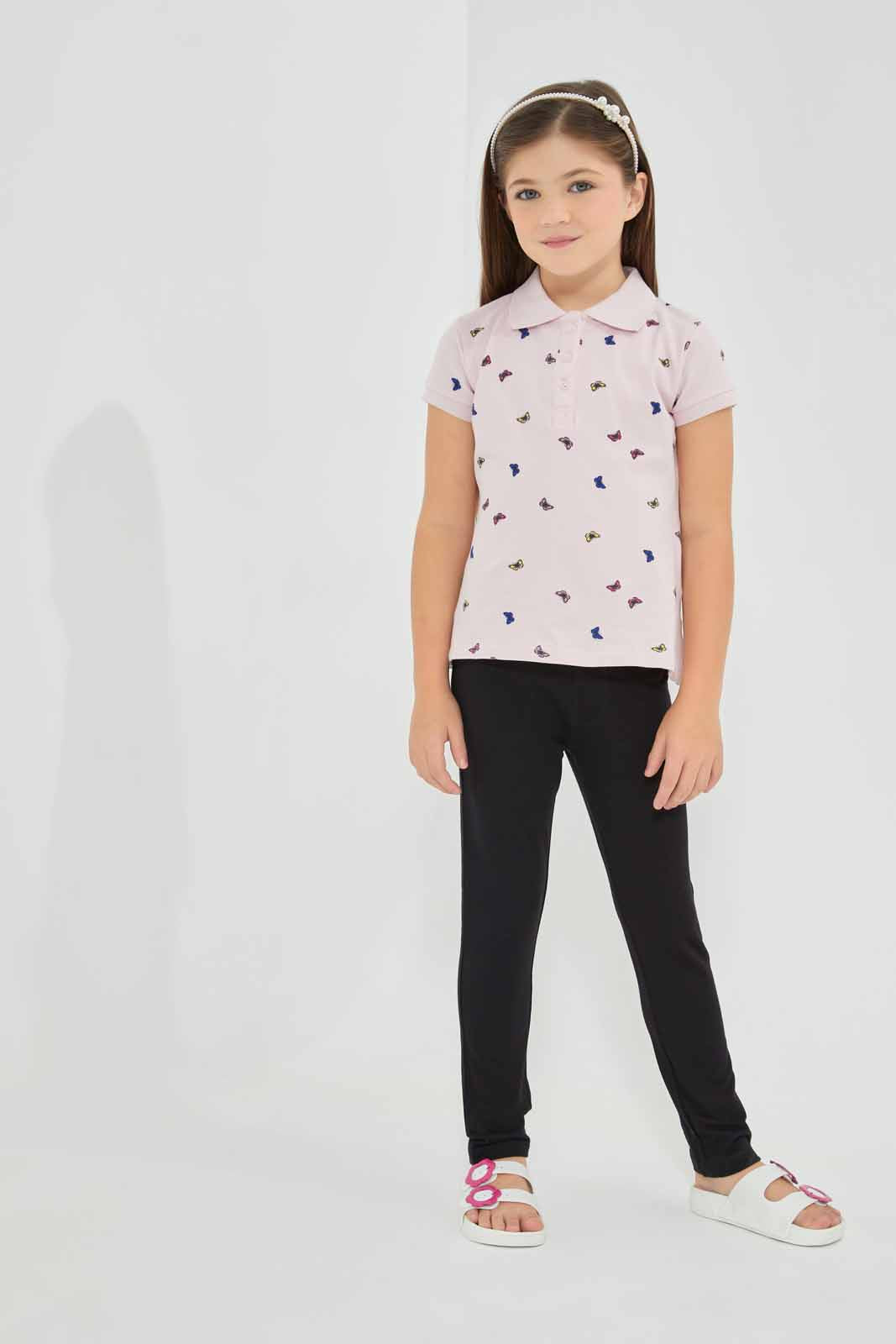 Redtag-Pink-Aop-Polo-Tee-Category:T-Shirts,-Colour:Pink,-Filter:Girls-(2-to-8-Yrs),-GIR-T-Shirts,-New-In,-New-In-GIR-APL,-Non-Sale,-S22B,-Section:Kidswear,-TBL-Girls-