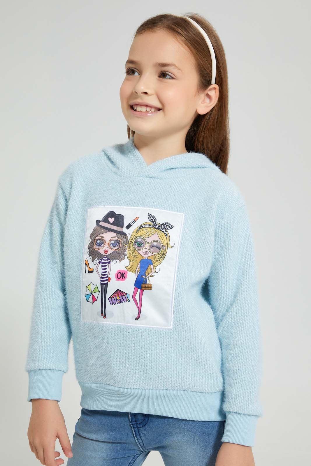 Redtag-Blue-Fur-Hooded-Sweatshirt-Sweatshirts-Girls-2 to 8 Years