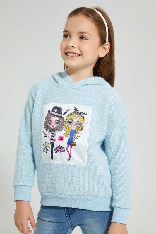 Redtag-Blue-Fur-Hooded-Sweatshirt-Sweatshirts-Girls-2 to 8 Years