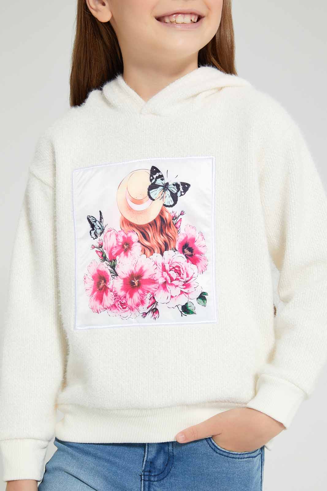 Redtag-Cream-Fur-Hooded-Sweatshirt-Sweatshirts-Girls-2 to 8 Years