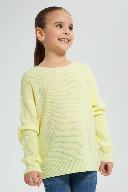 Redtag-Yellow-Crew-Neck-Pullover-Pullovers-Girls-2 to 8 Years