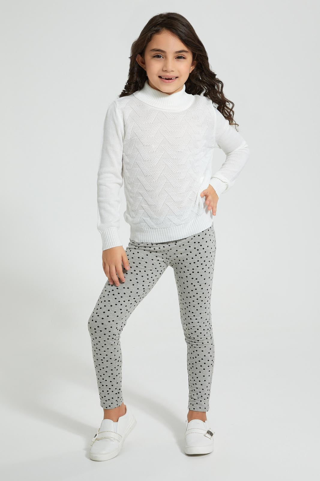 Redtag-White-High-Neck-Pullover-Pullovers-Girls-2 to 8 Years