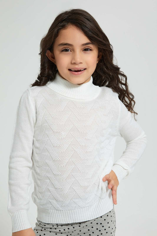 Redtag-White-High-Neck-Pullover-Pullovers-Girls-2 to 8 Years