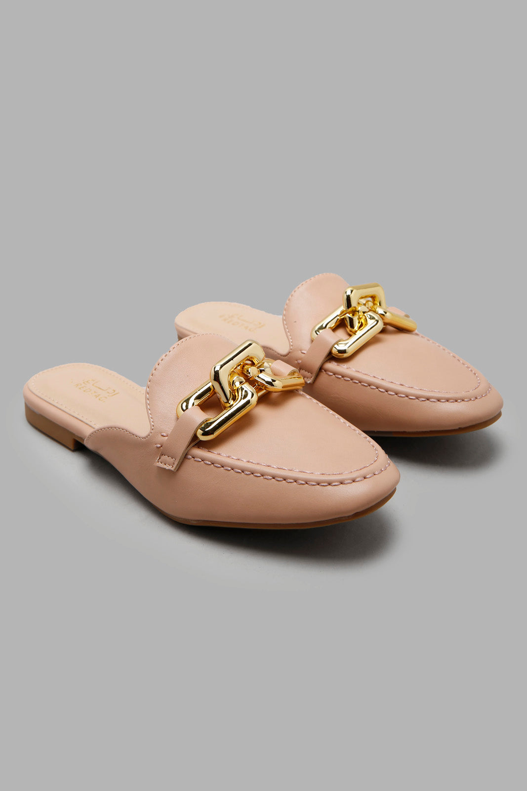 Redtag-Taupe-Closed-Toe-Mule-With-Chain-Trim-Category:Shoes,-Colour:Taupe,-Deals:New-In,-Filter:Women's-Footwear,-New-In-Women-FOO,-Non-Sale,-Section:Women,-W22A,-Women-Shoes-Women's-