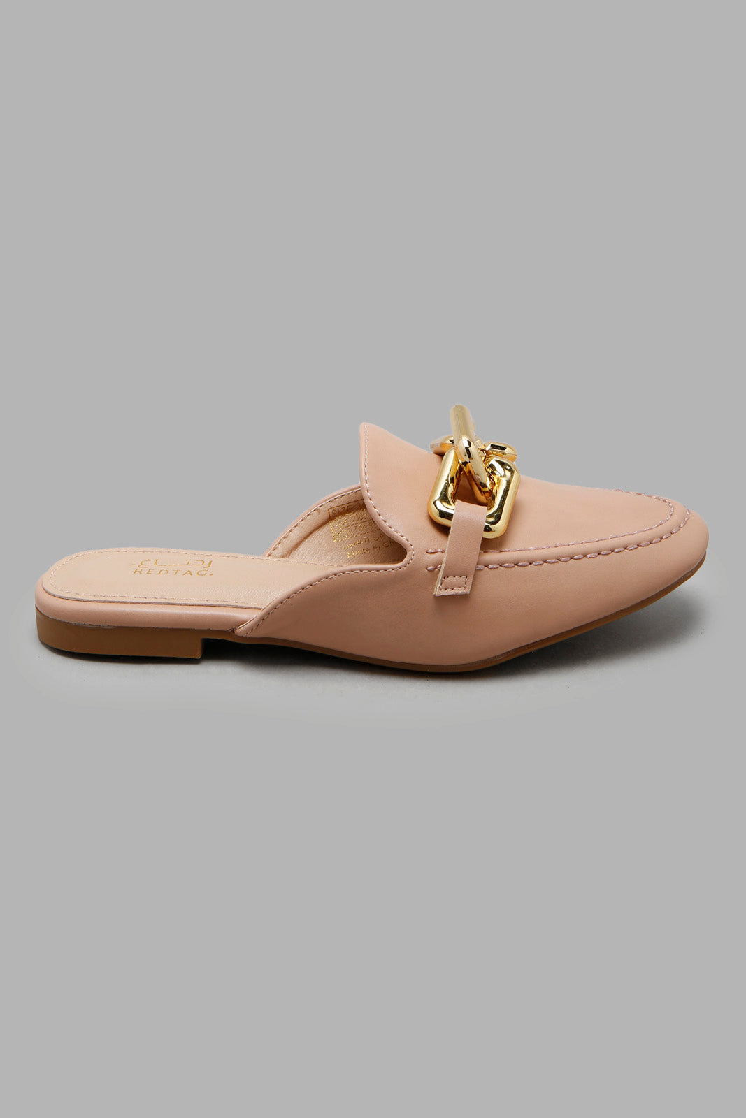 Redtag-Taupe-Closed-Toe-Mule-With-Chain-Trim-Category:Shoes,-Colour:Taupe,-Deals:New-In,-Filter:Women's-Footwear,-New-In-Women-FOO,-Non-Sale,-Section:Women,-W22A,-Women-Shoes-Women's-