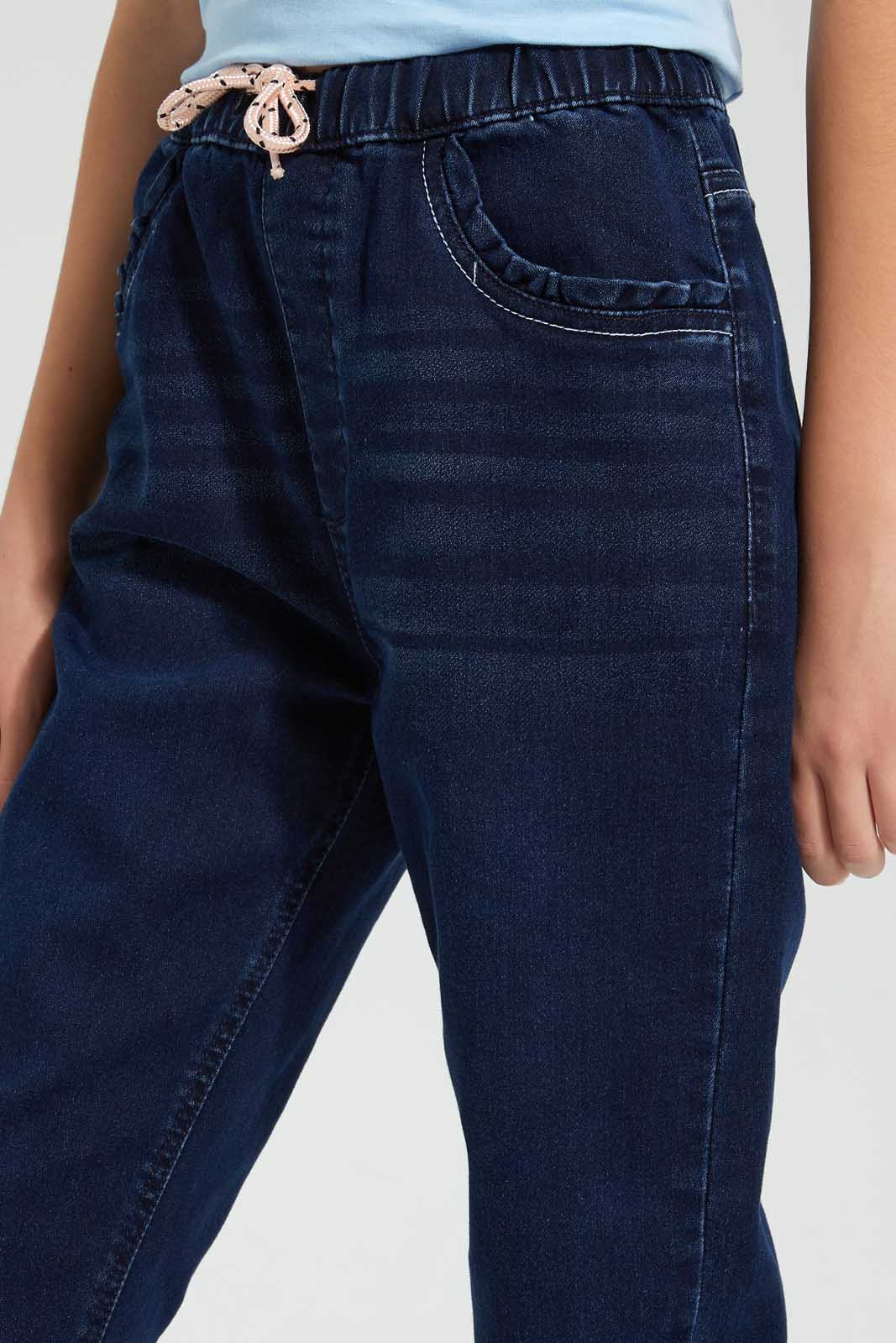 Navy Elasticated Waistband Knitted Jegging