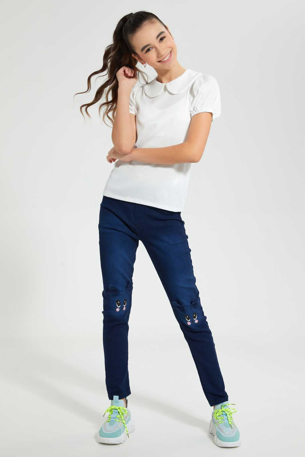 Redtag-Dk-Wash-Skinny-Jeggings-With-Bunny-Jeggings-Senior-Girls-9 to 14 Years