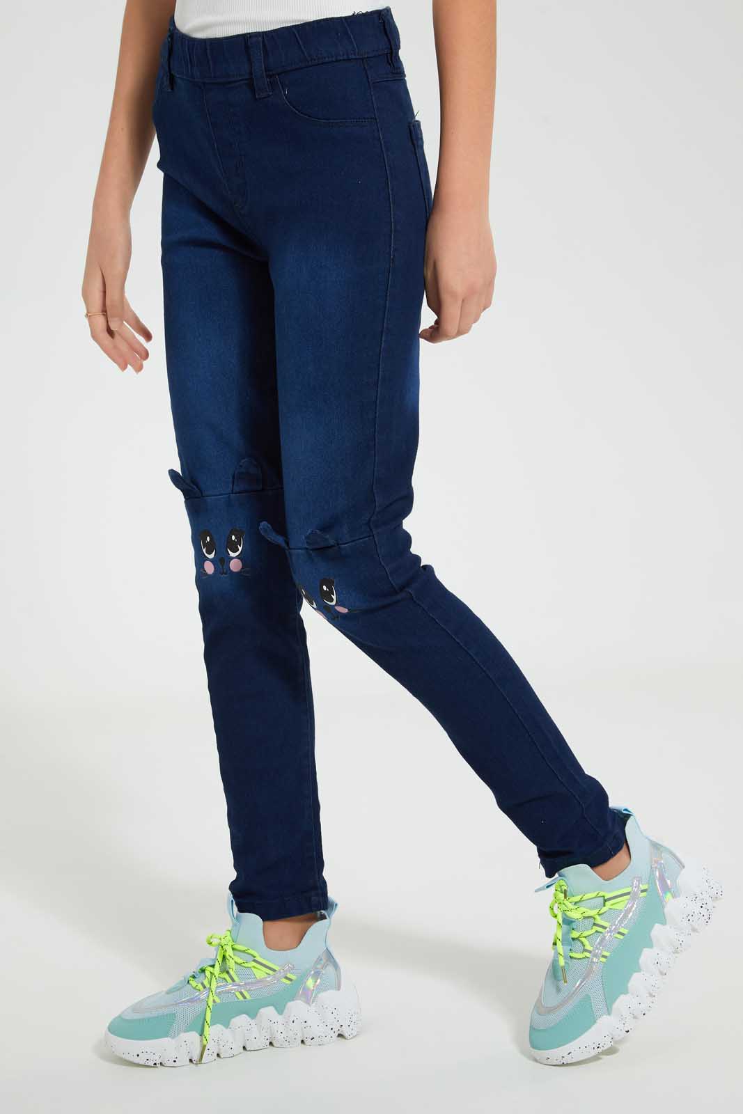 Redtag-Dk-Wash-Skinny-Jeggings-With-Bunny-Jeggings-Senior-Girls-9 to 14 Years