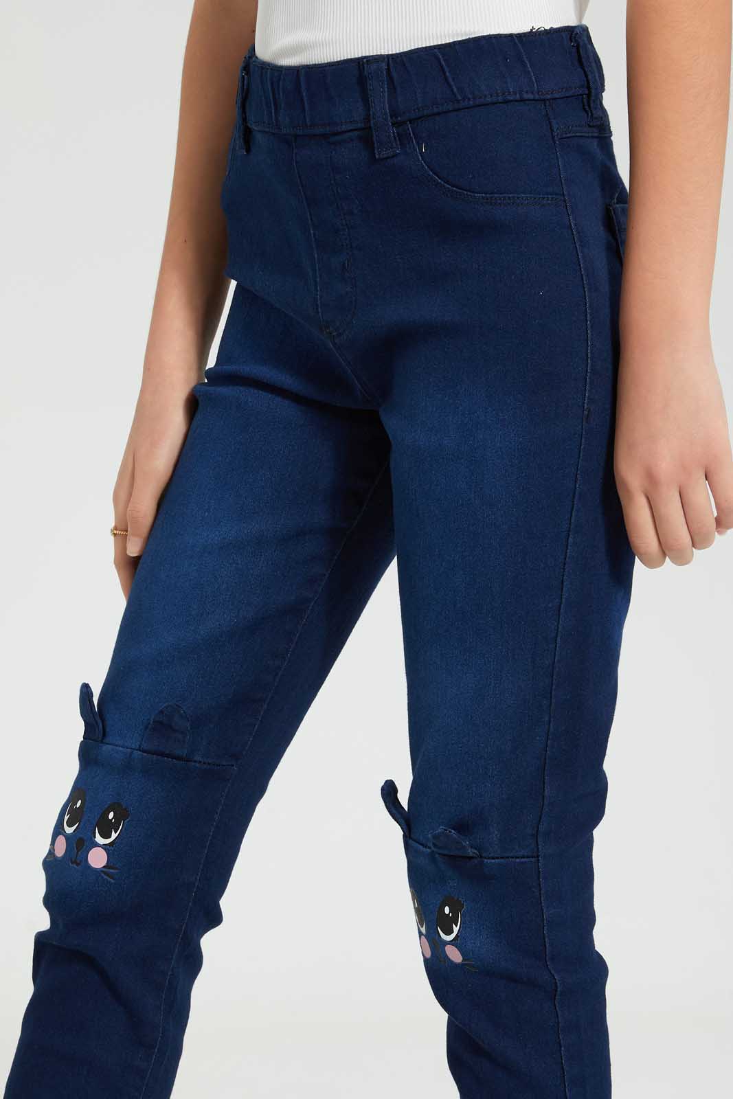 Redtag-Dk-Wash-Skinny-Jeggings-With-Bunny-Jeggings-Senior-Girls-9 to 14 Years