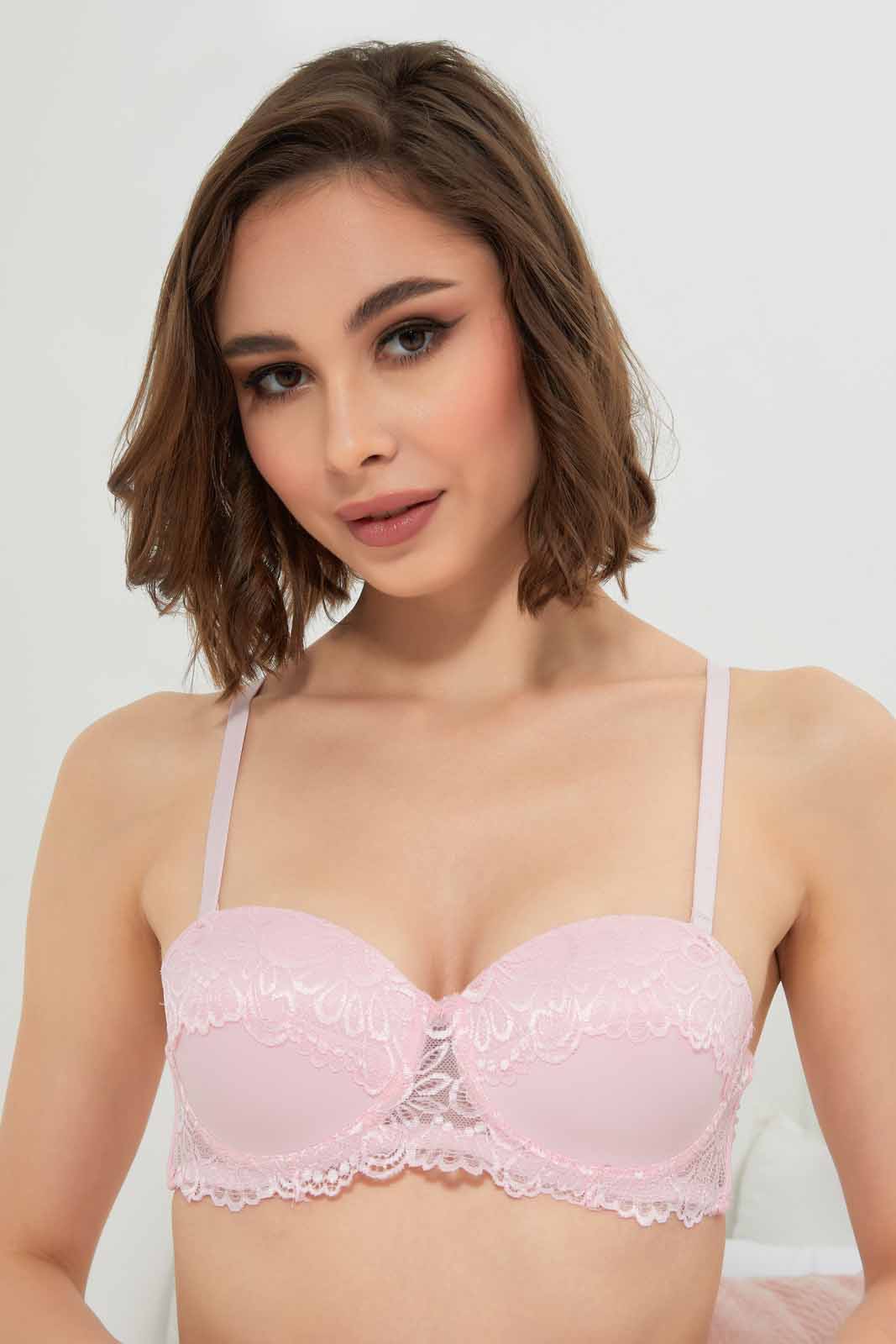 Redtag-Pink/Grey-Plain-Lace-Padded-Balconette-Bra-(2-Pack)-Category:Bras,-Colour:Assorted,-Deals:2-For-90,-Deals:New-In,-Filter:Women's-Clothing,-New-In-Women-APL,-Section:Women,-W22O,-Women-Bras--