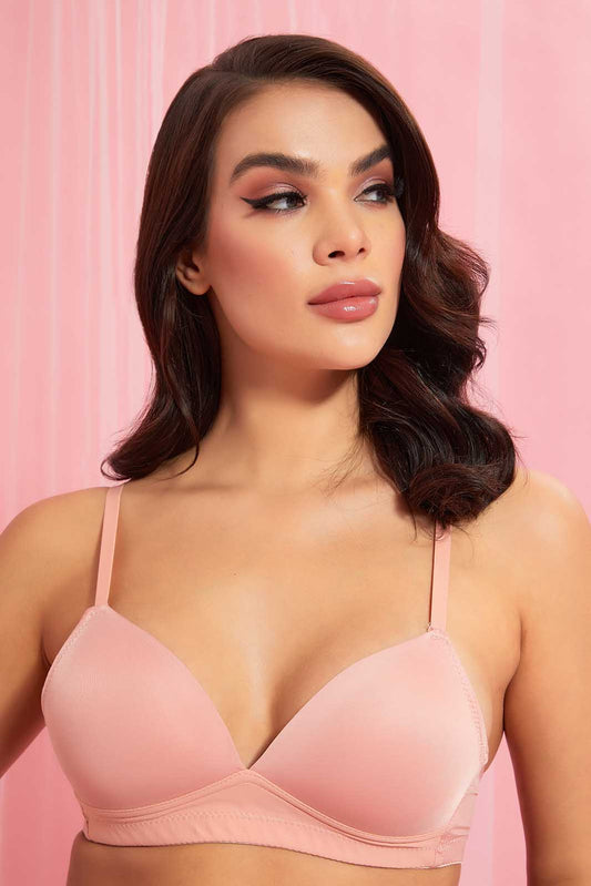 Redtag-Blush/Peach/White-Plain-Padded-Non-Wired-Bra-(3-Pack)-Non-Wired-Padded-Bras-Women's-