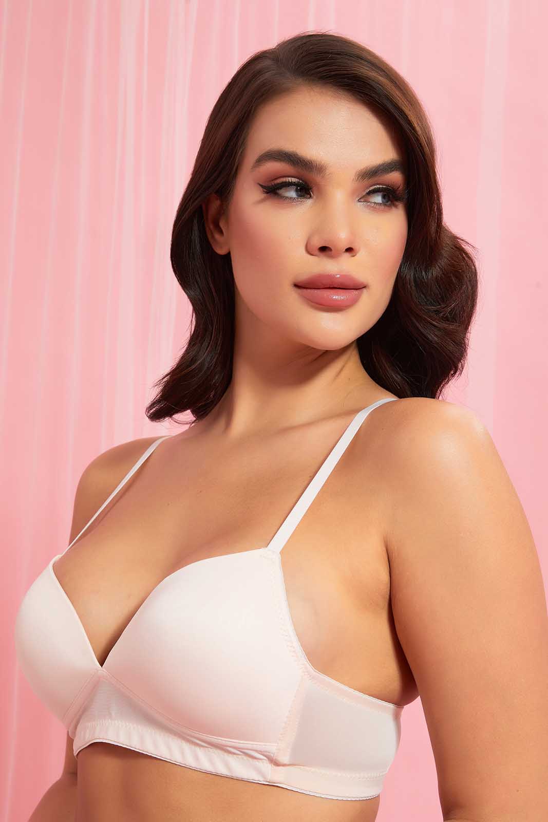 Redtag-Blush/Peach/White-Plain-Padded-Non-Wired-Bra-(3-Pack)-Non-Wired-Padded-Bras-Women's-