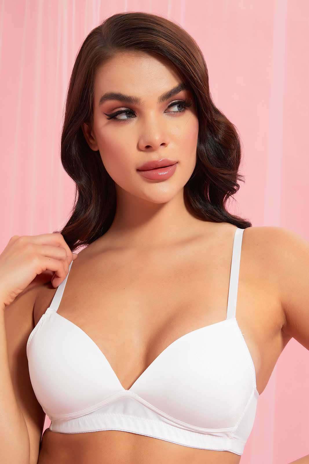 Redtag-Blush/Peach/White-Plain-Padded-Non-Wired-Bra-(3-Pack)-Non-Wired-Padded-Bras-Women's-