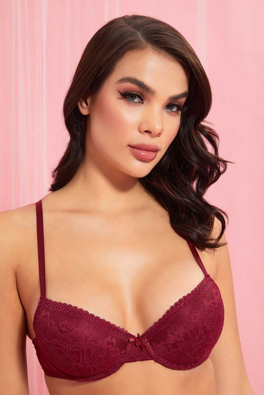 Redtag-Lilac/Ivory-Plain-Lace-Padded-Push-Up-Bra-(2-Pack)-Push-Up-Bras-Women's-