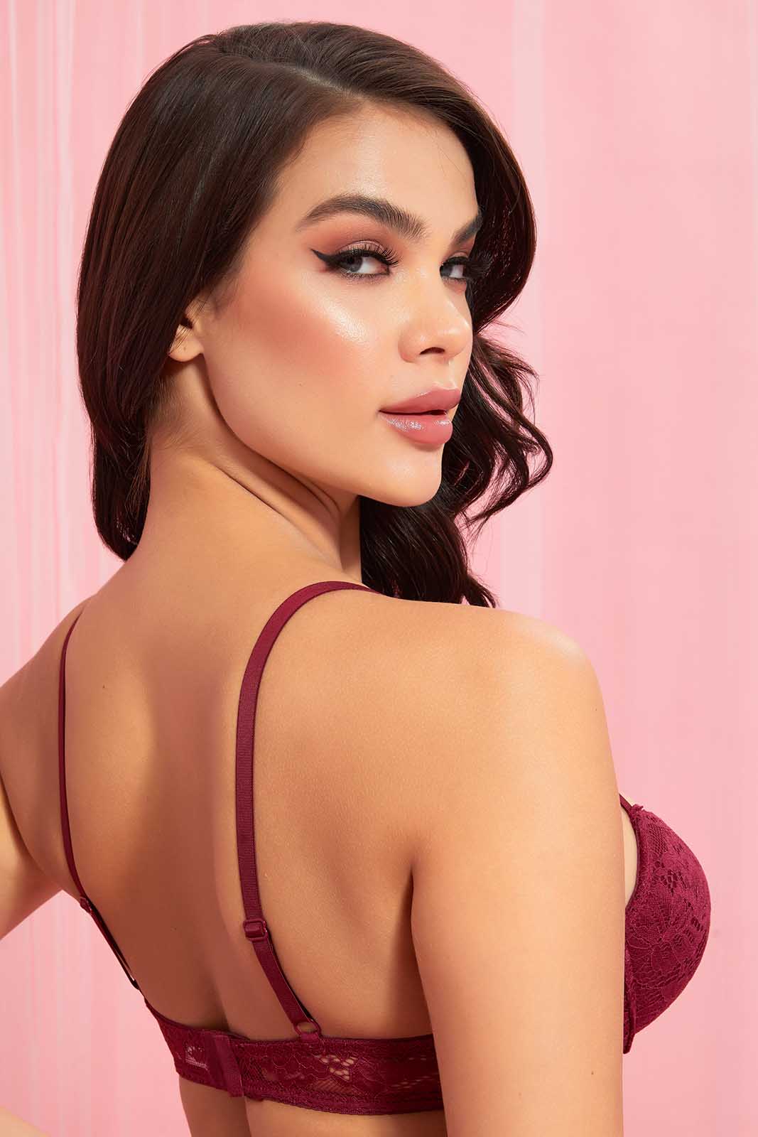Redtag-Lilac/Ivory-Plain-Lace-Padded-Push-Up-Bra-(2-Pack)-Push-Up-Bras-Women's-