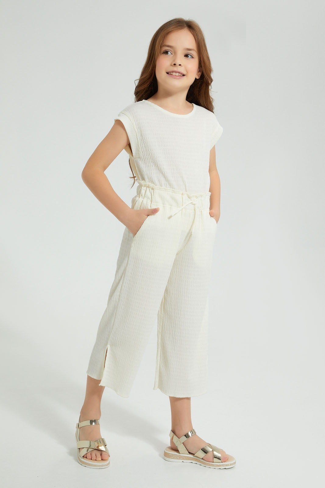 Redtag-Cream-Crinckled-Casual-Set-Colour:Cream,-Filter:Girls-(2-to-8-Yrs),-Girls-Sets,-New-In,-New-In-GIR,-Non-Sale,-S22A,-Section:Kidswear-Girls-2 to 8 Years