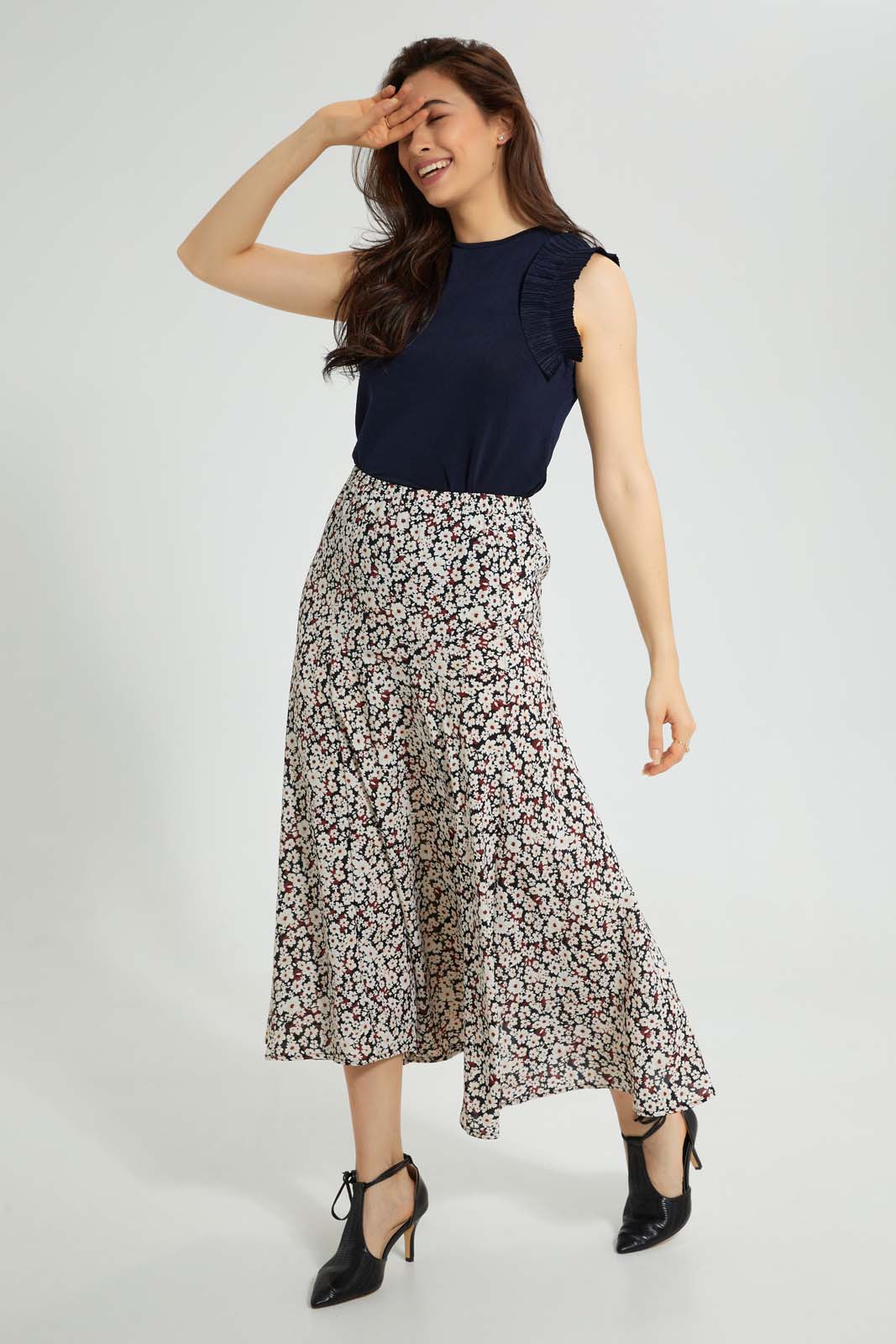 Redtag-Blue-Sleeve-Detail-Top-Tops-Women's-