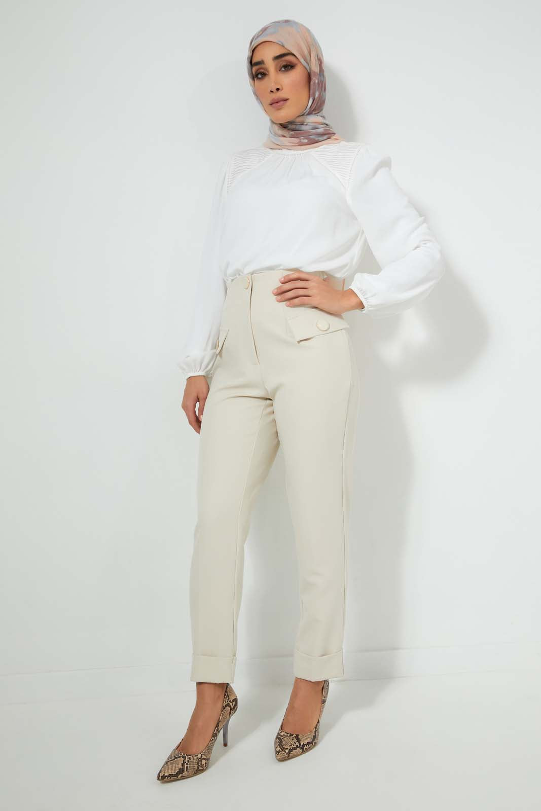 Redtag-Cream-Slim-Leg-Tailored-Trousers-With-Button-Detail-On-Waist-And-Pocket-Flaps-Trousers-Women's-