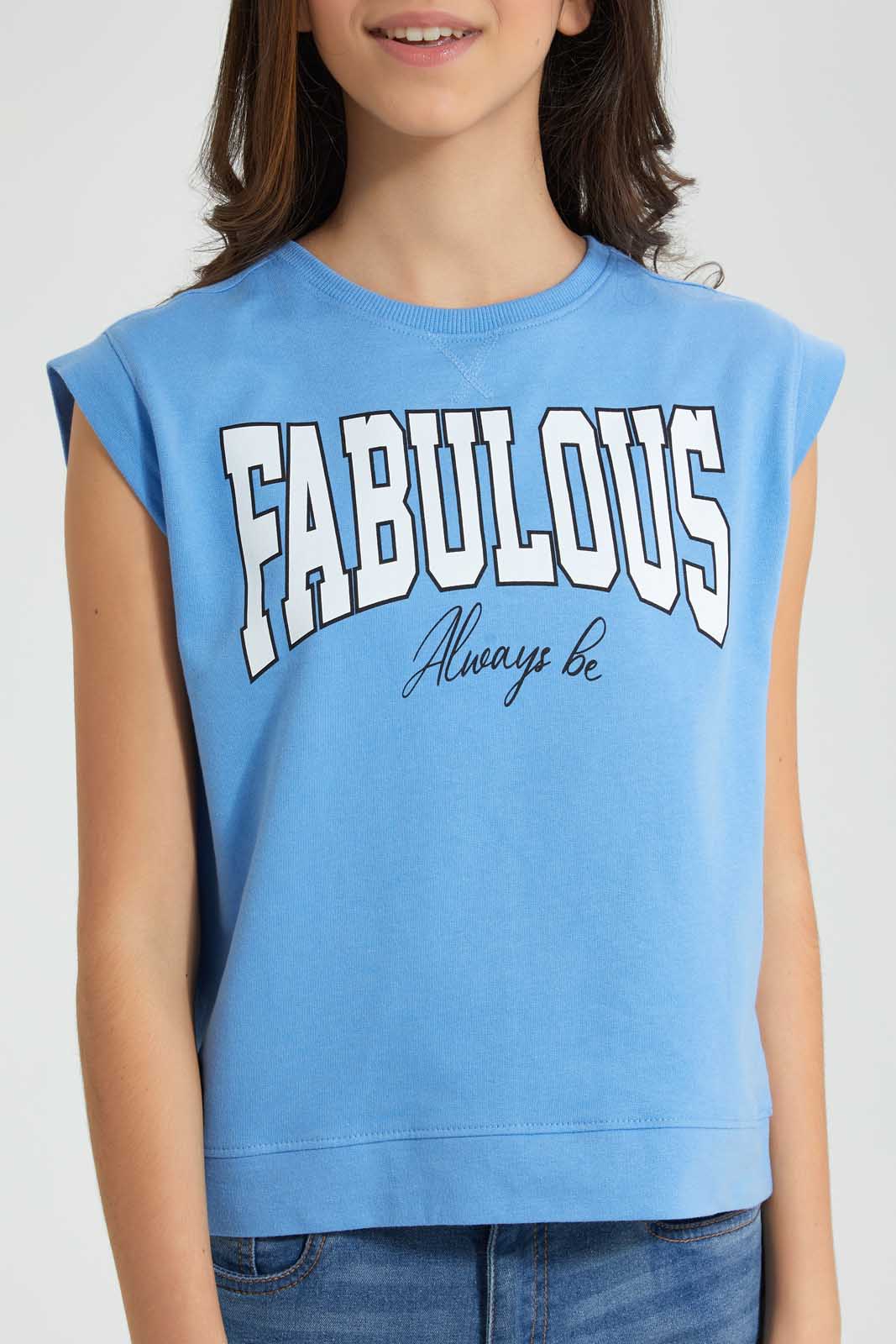 Redtag-Blue-Shortsleeve-Top-Cropped-Tops-Senior-Girls-9 to 14 Years