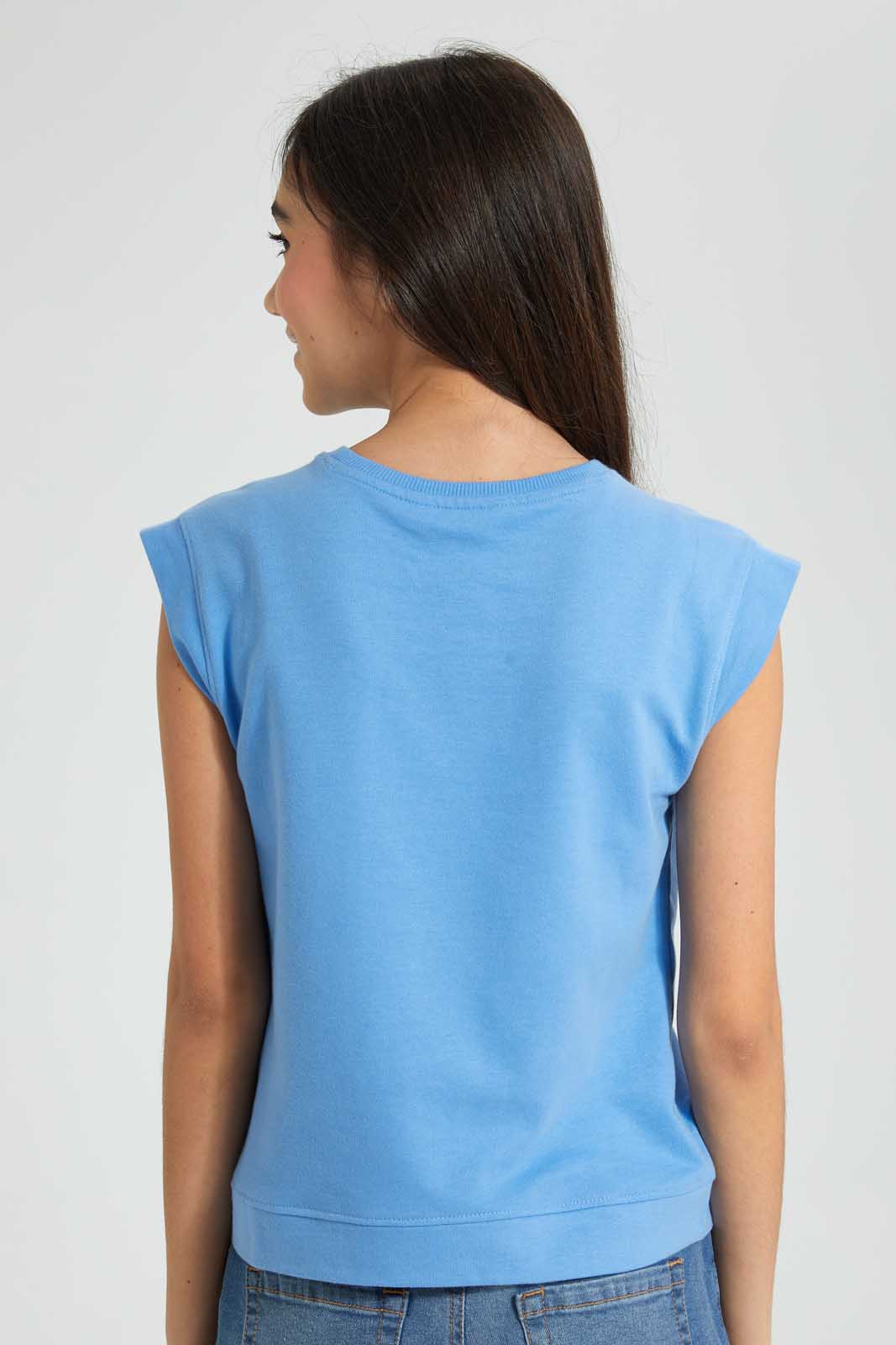 Redtag-Blue-Shortsleeve-Top-Cropped-Tops-Senior-Girls-9 to 14 Years