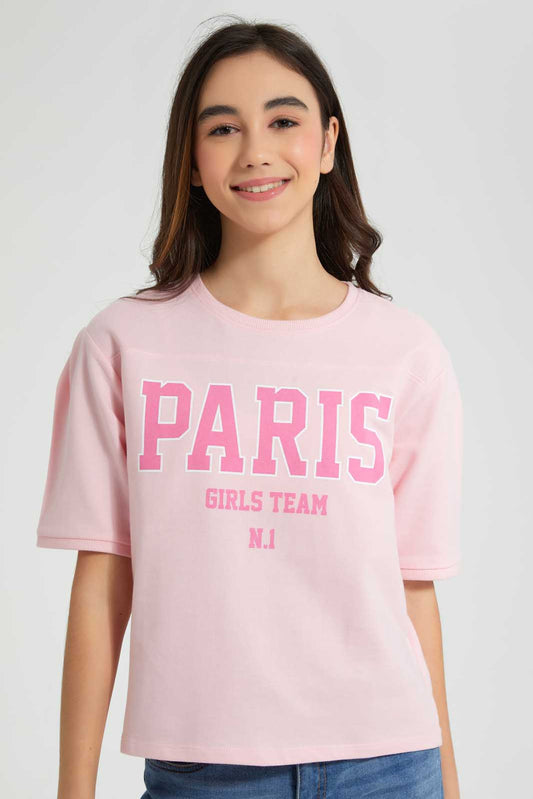 Redtag-Pink-Extended-Sleeve-Top-Cropped-Tops-Senior-Girls-9 to 14 Years