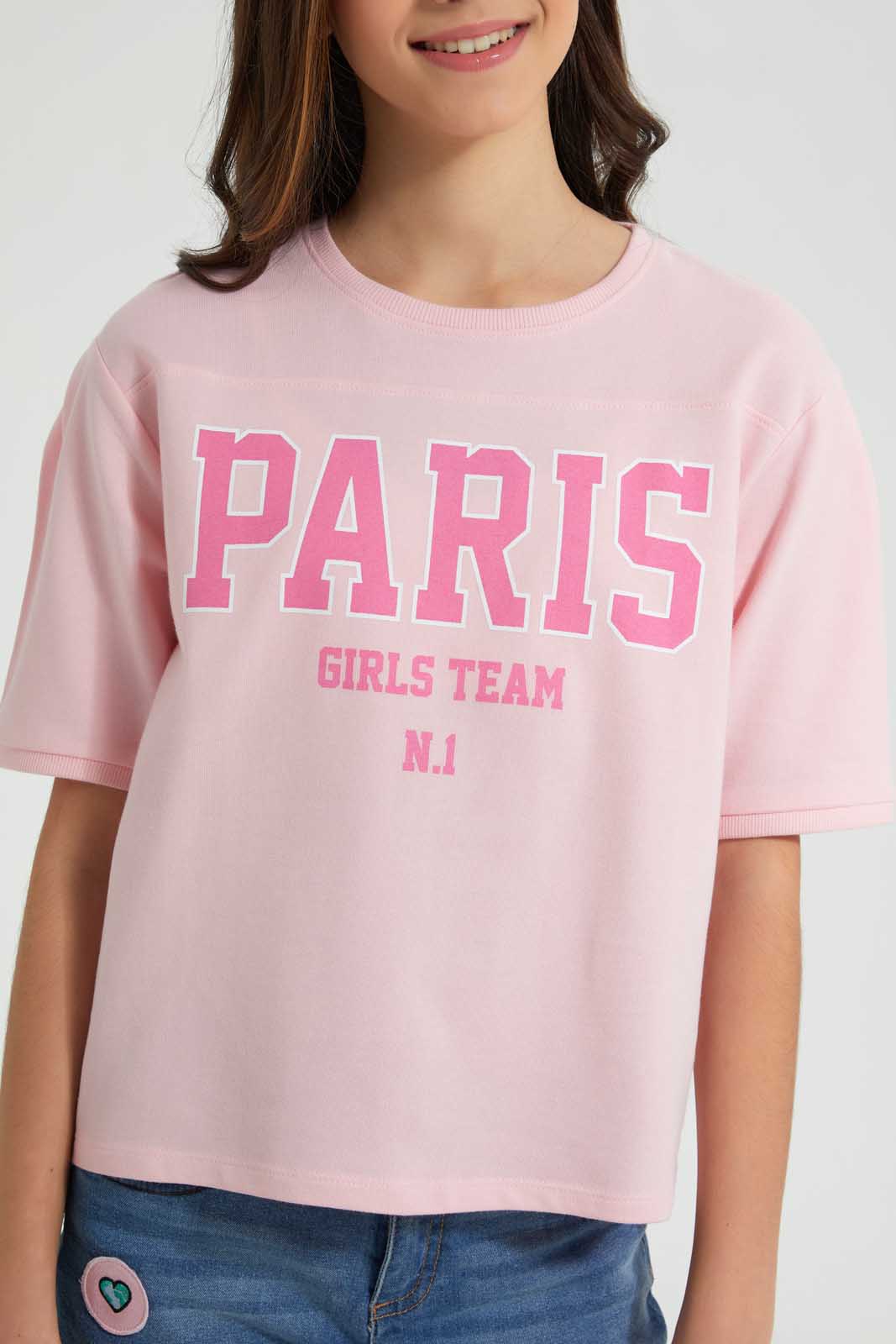 Redtag-Pink-Extended-Sleeve-Top-Cropped-Tops-Senior-Girls-9 to 14 Years