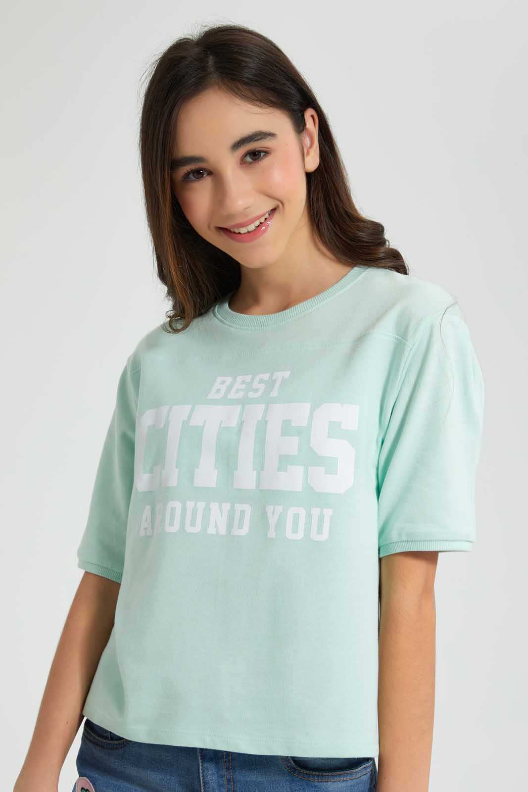 Redtag-Mint-Extended-Sleeve-Top-Cropped-Tops-Senior-Girls-9 to 14 Years