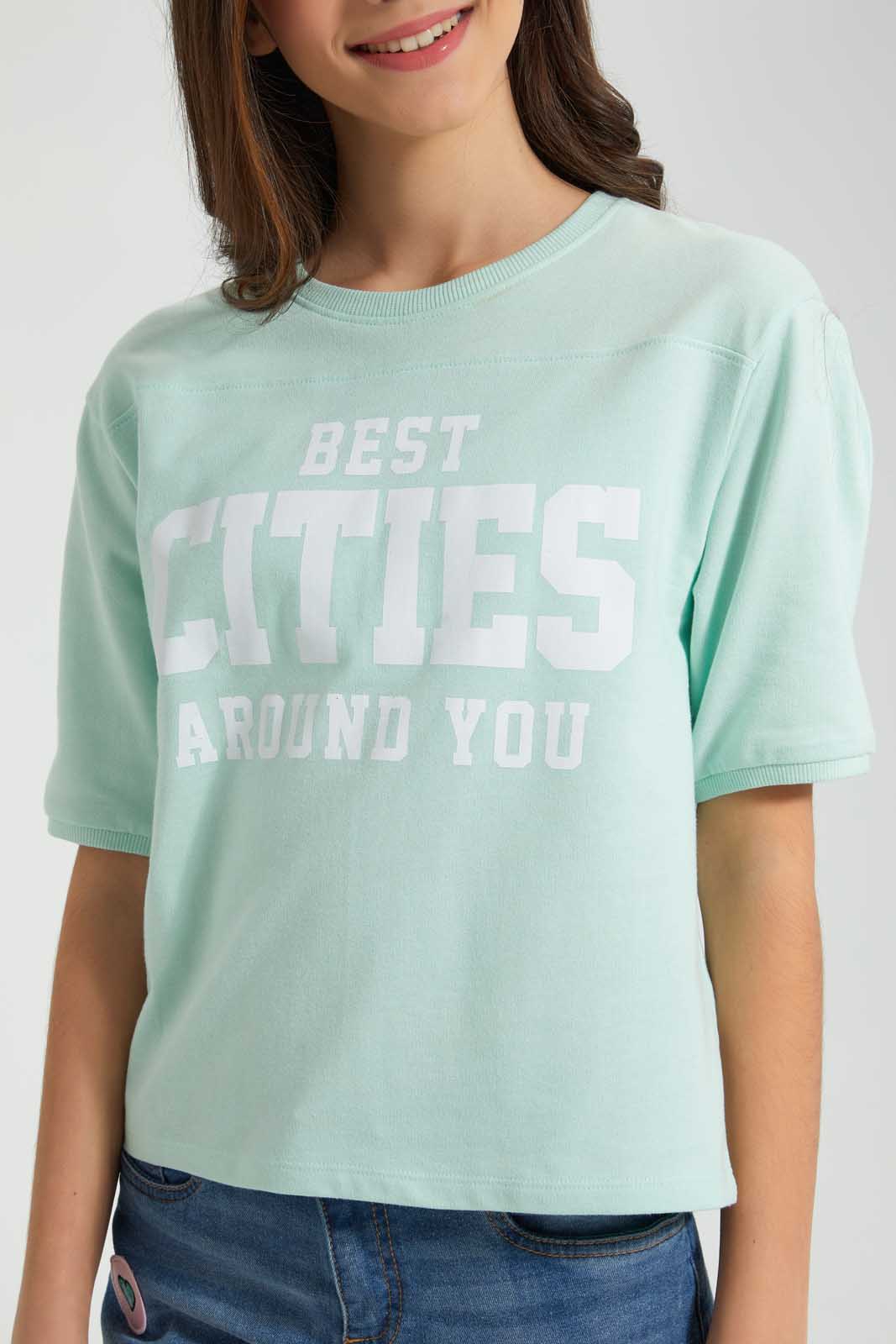 Redtag-Mint-Extended-Sleeve-Top-Cropped-Tops-Senior-Girls-9 to 14 Years