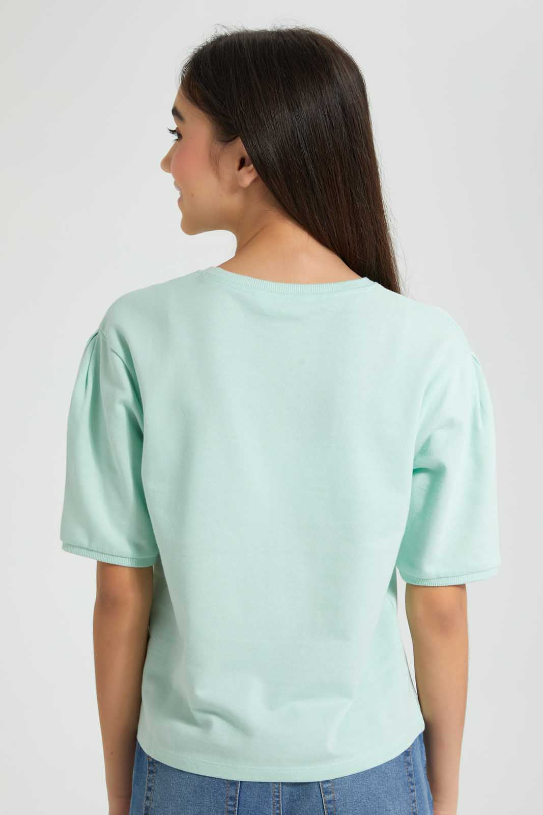 Redtag-Mint-Extended-Sleeve-Top-Cropped-Tops-Senior-Girls-9 to 14 Years
